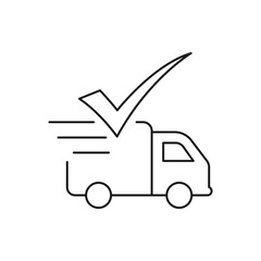 Truck with a checkmark. Delivery success, shipment completed icon line style isolated on white background. Vector illustration