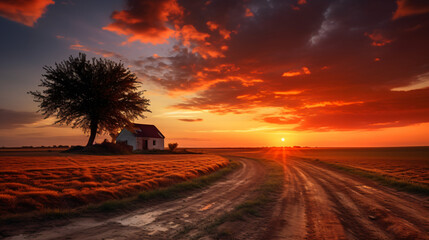 Amazing sunset in the countryside