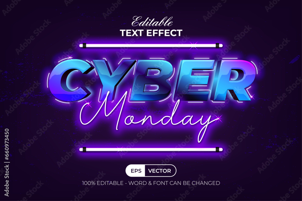 Poster cyber monday text effect neon light style. editable text effect.