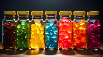 colorful gummy vitamins in glass bottle