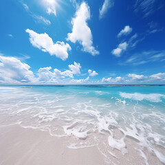 A photo of a sunny beach with a stunning blue sky in the background created with generative ai