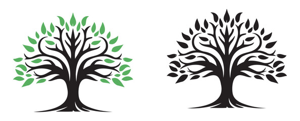 Abstract vibrant tree logo design, root vector, Tree logo, tree of life icon on white background, wall decor, wall art