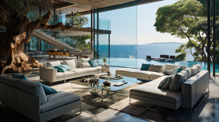 Fototapeta premium beach side luxury house interior with sea view.