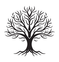 Abstract vibrant tree logo design, root vector, Tree logo, tree of life icon on white background, wall decor, wall art
