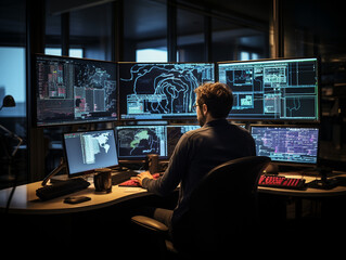 Intense Collaborative Effort: Two Software Engineers Debugging Complex Code on their Workstations, Profoundly Focused in a Dynamic Workspace