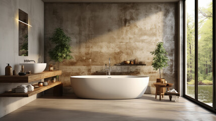Fototapeta na wymiar Luxurious home interior with bathtub.
