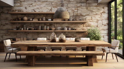 Interior of modern dining room design with dining table