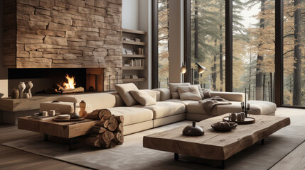 Coffee table with soft sofa in beautiful luxurious living room
