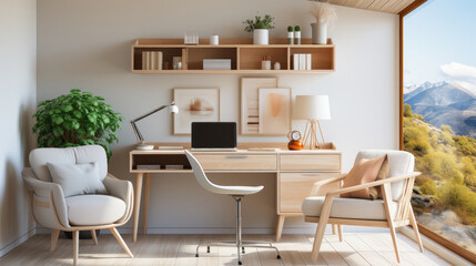 Interior of study room with laptop or computer