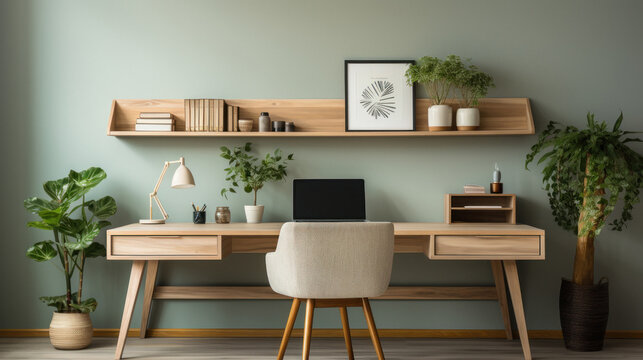 Interior of study room with laptop or computer