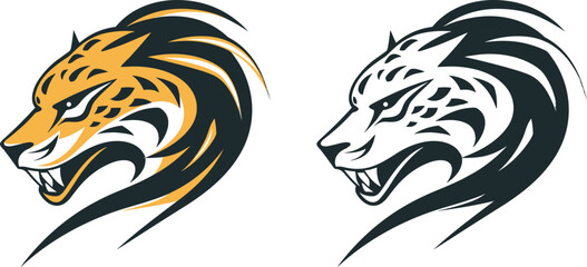 Obraz premium Black leopard, panther head - vector cut out silhouette logotype on white background for sports