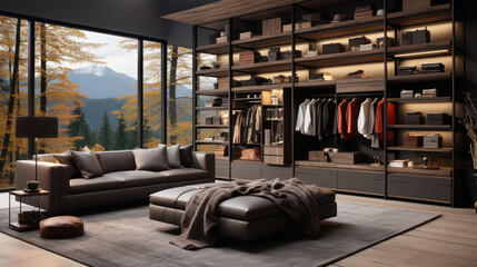 wooden wardrobe in beautiful living room - obrazy, fototapety, plakaty