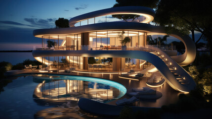 Fototapeta premium Architectural luxury home with swimming pool.