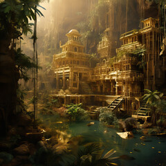 Lost City of Gold, El Dorado in South America, Generative AI illustration