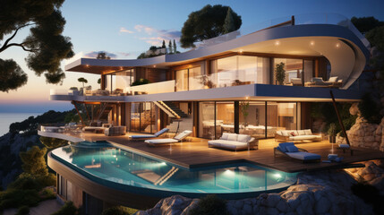 Obraz na płótnie Canvas Luxurious villa with swimming pool by the sea.