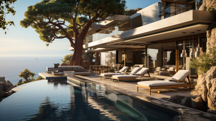 Fototapeta na wymiar Luxurious villa with swimming pool by the sea.