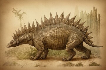 a drawing depicting a stegosaurus. Generative AI