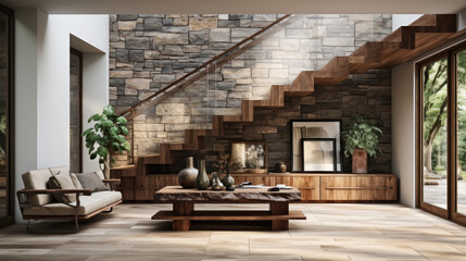 Obraz na płótnie Canvas Living room interior with stairs.