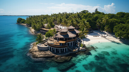 Luxurious villa or resort on the beach - obrazy, fototapety, plakaty