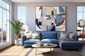 Abstract representation of the act of wall cleaning, infused with minimalist aesthetics and artistic interpretation, on a canvas of solid blue, Generative AI