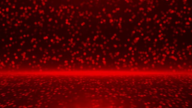 3d Beautiful Red glitter particles falling and flickering particles over black background, simple particles background
