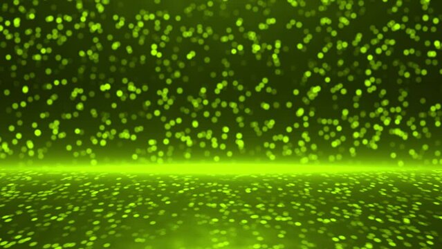 3d Beautiful Lime green glitter particles falling and flickering particles over black background, simple particles background