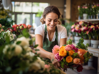Radiant Florist Crafting a Beautiful Bouquet as a Customer Watches with Delight, Capturing the Essence of Nature's Beauty and Personal Connection