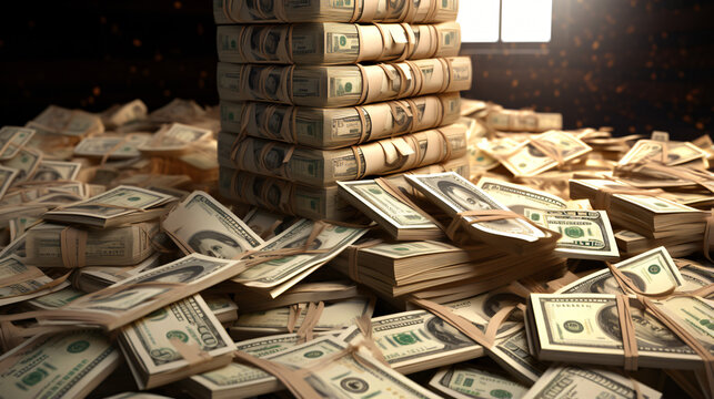 Dollar bills stack millions of dollars