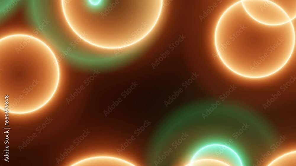 Aufkleber shiny neon circles in abstract pattern on a black background. dynamic multicolor rings with bright n