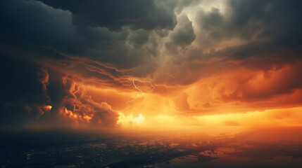 Epic sunset behind the grey clouds - obrazy, fototapety, plakaty