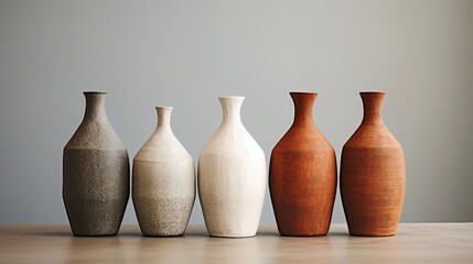 group of  vases on a wooden background  generated by AI
