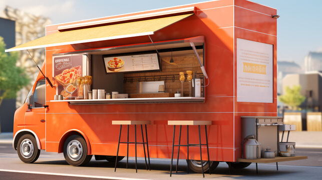 Food truck street food mobile fast food 3d rendering