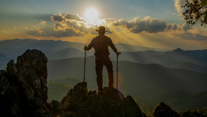 Men traveling with a backpack, hiking in the mountains, travel, travel, lifestyle, success,...