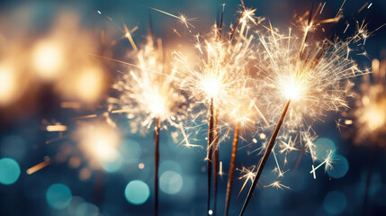 New Year's celebration sparkler at night