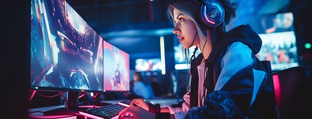 Esports and online gaming: Woman live streaming her video game session