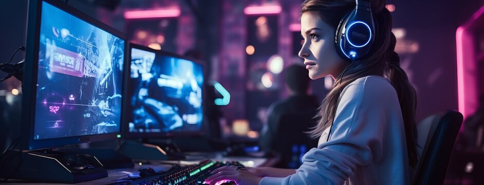 Esports and online gaming: Woman live streaming her video game session
