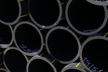 PE pipe plant, Industrial PE pipeline for gas and water. HDPE pipe, Polyethylene PE100 pipe. Polyethylene pipe plant