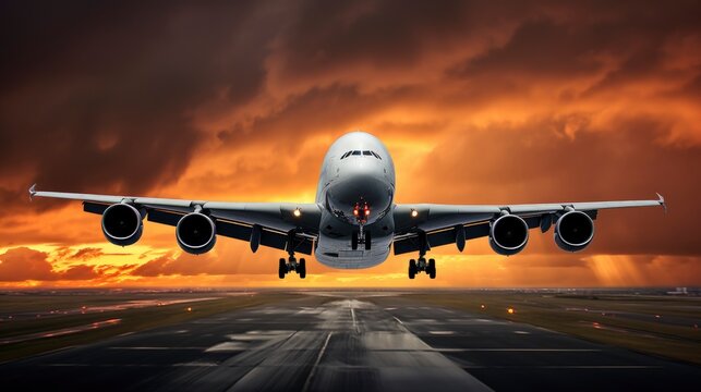 Airbus A380 cargo aircraft flying in the beautiful dramatic sky