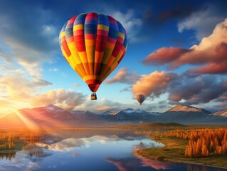 Obraz premium Beautiful hot air balloons flying in the fantastic colorful sky
