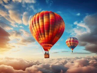 Fototapeta premium Beautiful hot air balloons flying in the fantastic colorful sky