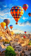 Fototapeta na wymiar Beautiful hot air balloons flying in the fantastic Cappadocia region sky
