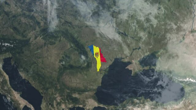 Moldova map with flag