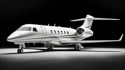 Modern private jet airplane isolated on dark background
