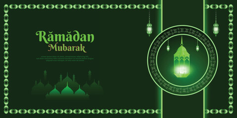 Fototapeta na wymiar Happy ramadan Kareem mubarak dark green color Background Islamic Social Media poster or banner design vector file