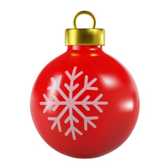 render of a Christmas tree decoration in the form of a red ball with a snowflake. Vector 3d illustration on isolated background