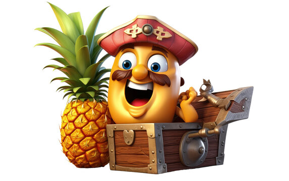 3D Cartoon Swashbuckling Pineapple pirat on isolated background on isolated background