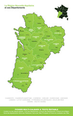 Carte de la région Nouvelle-Aquitaine, ses départements et ses villes