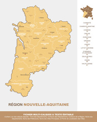 Carte de la région Nouvelle-Aquitaine, ses départements et ses villes