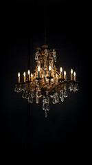 Old vintage luxury chandelier on dark background. AI generative - obrazy, fototapety, plakaty