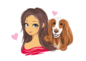 Cute portrait of a girl with a cocker spaniel dog